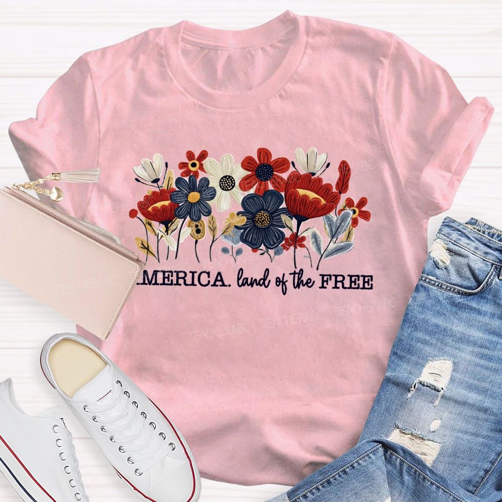Land Of The Free Floral 250 Years Teacher T-Shirt
