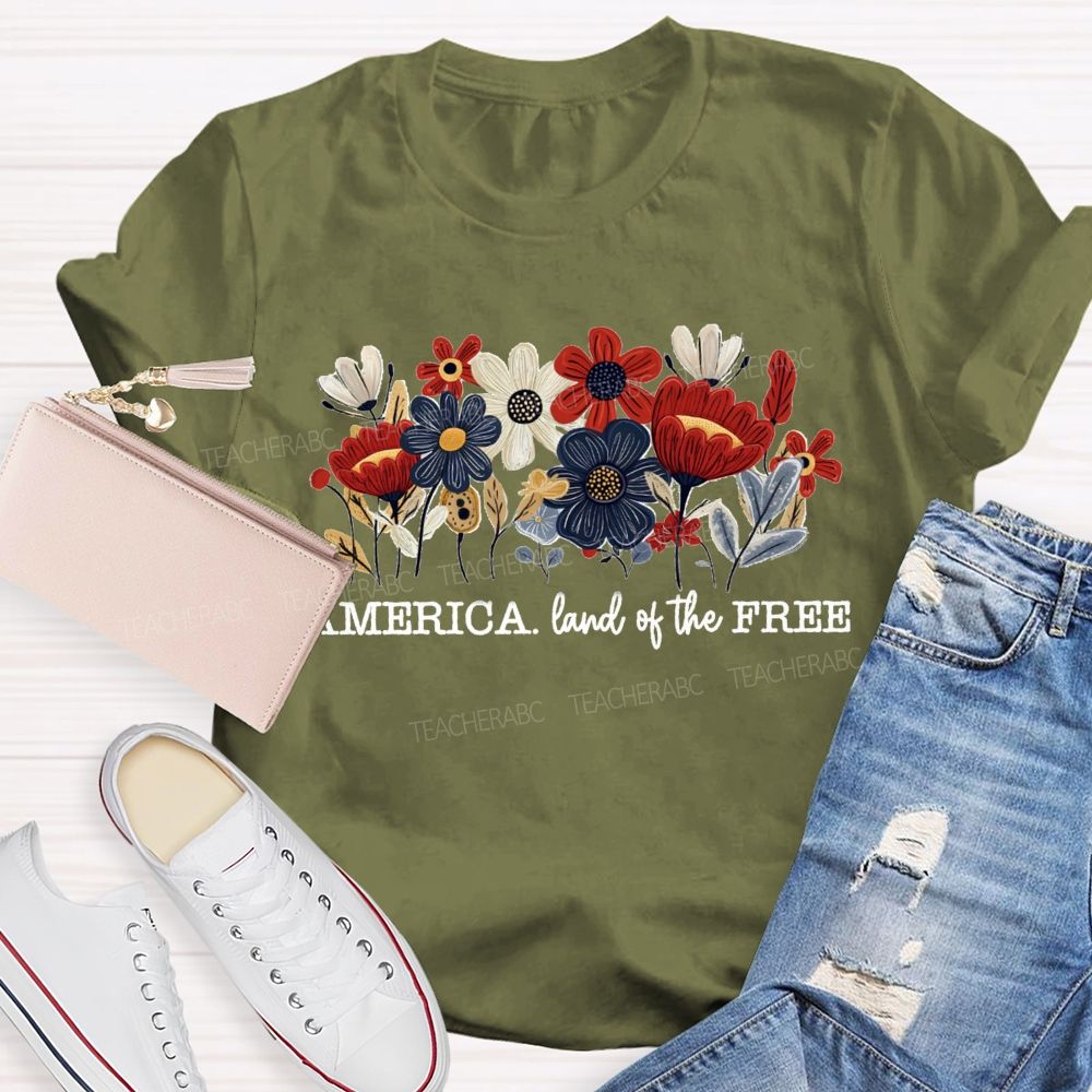 Land Of The Free Floral 250 Years Teacher T-Shirt