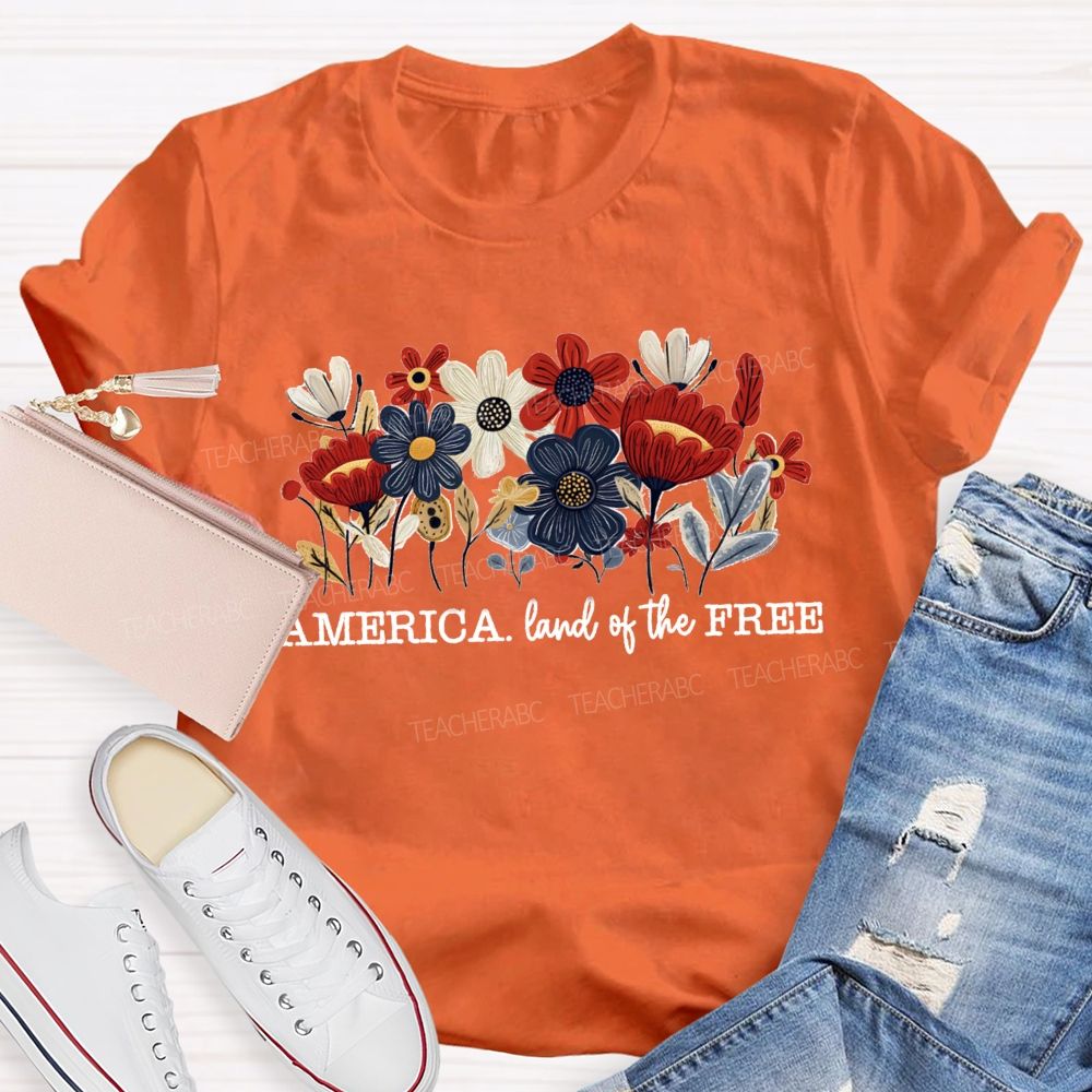 Land Of The Free Floral 250 Years Teacher T-Shirt