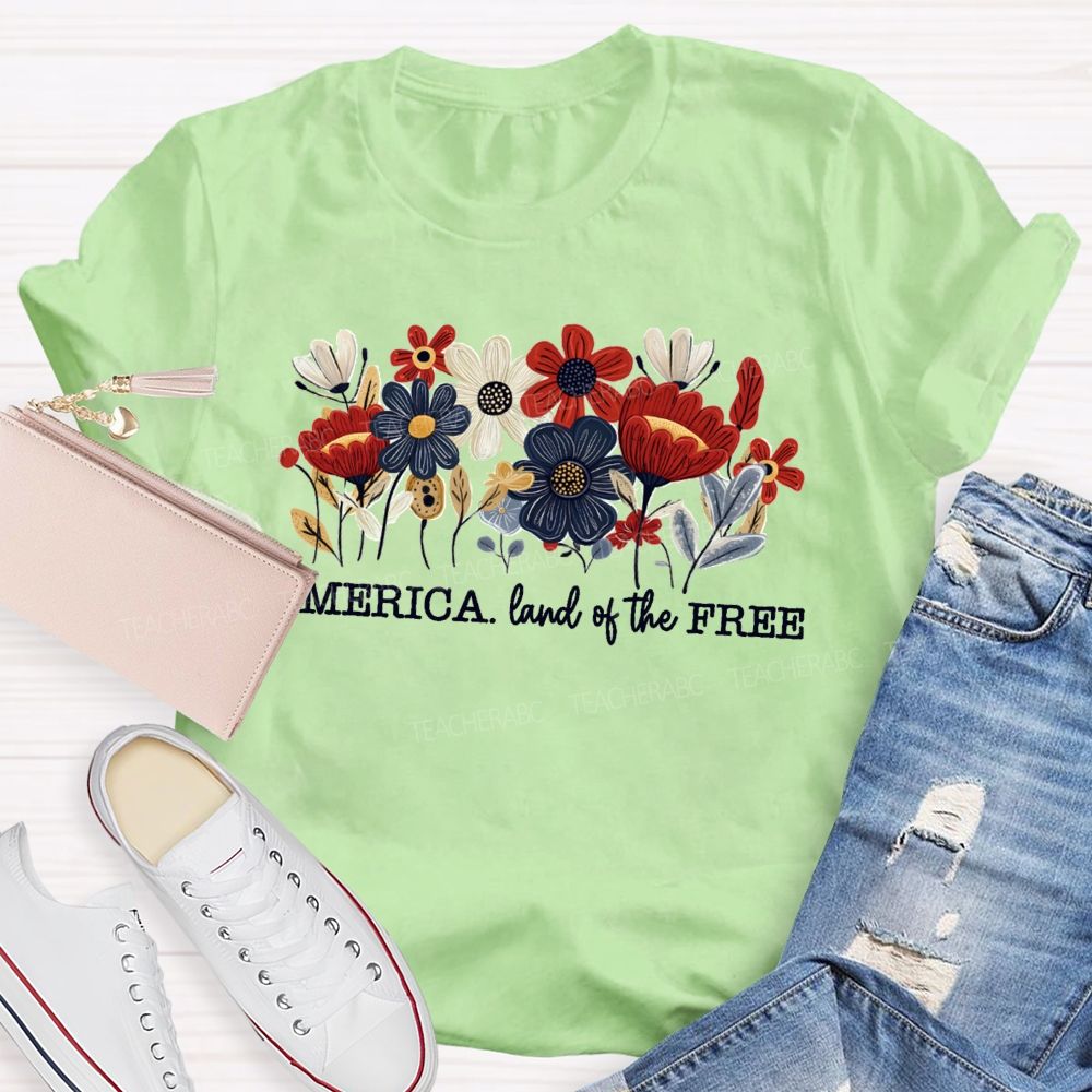 Land Of The Free Floral 250 Years Teacher T-Shirt