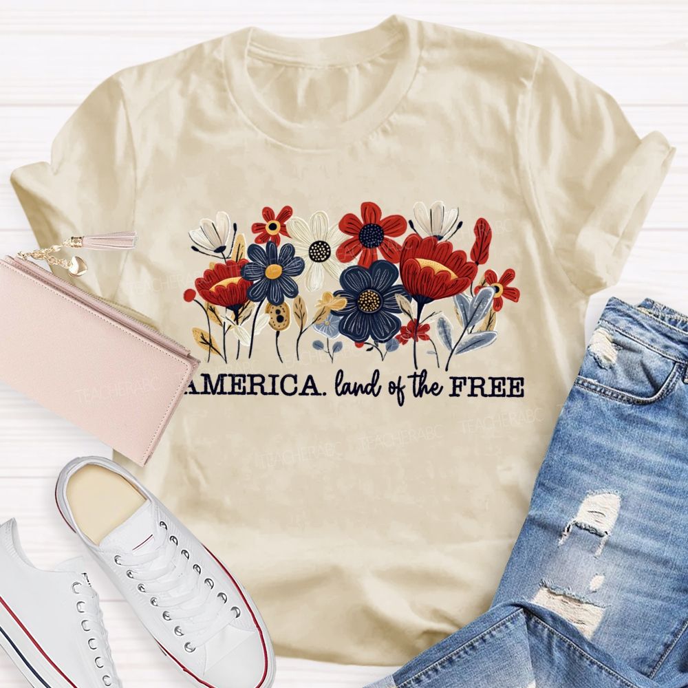 Land Of The Free Floral 250 Years Teacher T-Shirt