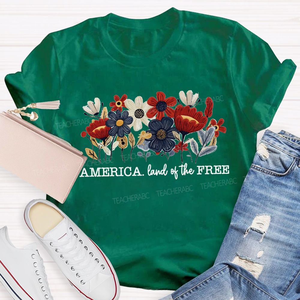 Land Of The Free Floral 250 Years Teacher T-Shirt
