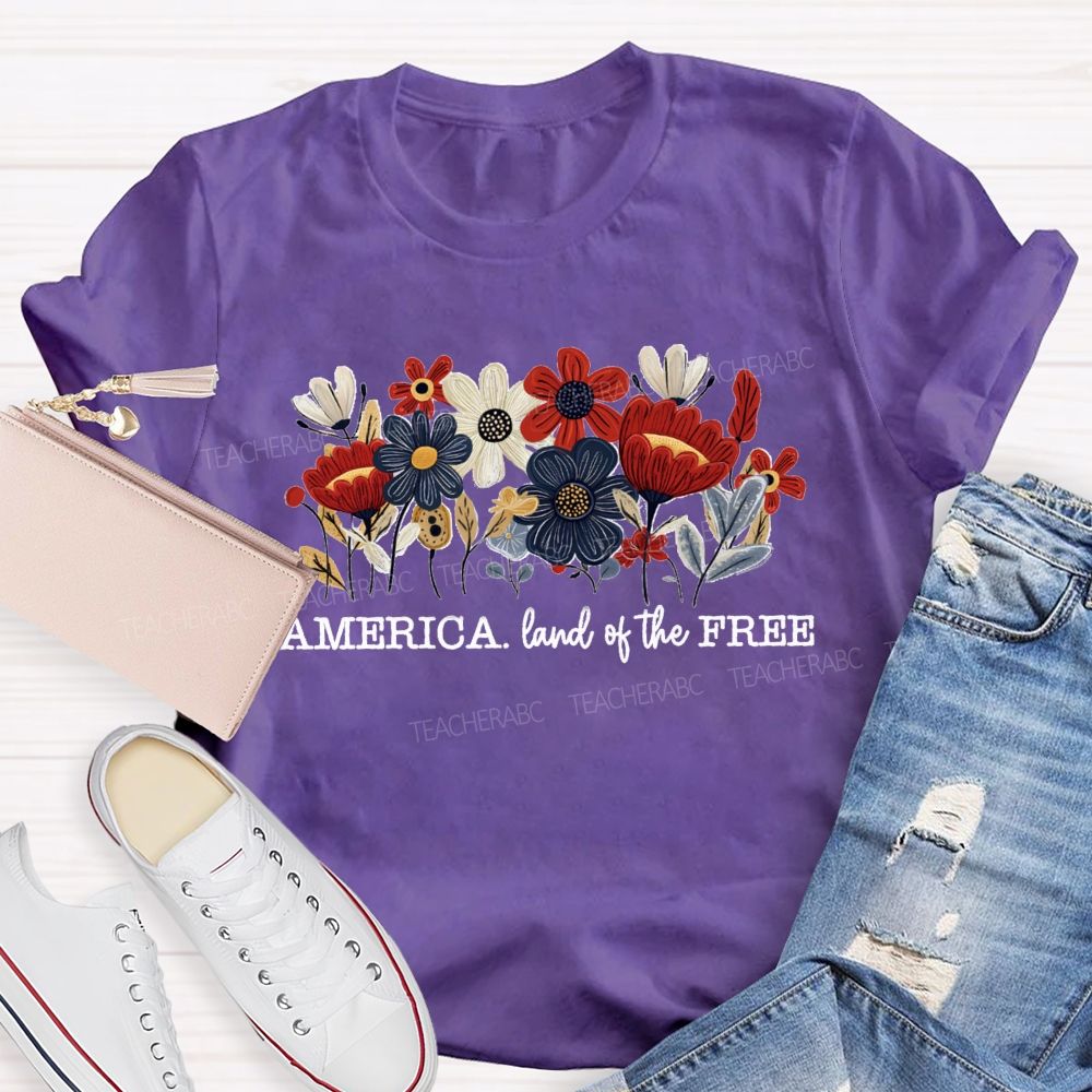 Land Of The Free Floral 250 Years Teacher T-Shirt