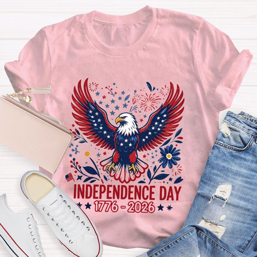 Independence Day 1776-2026 Floral Stars Teacher T-shirt