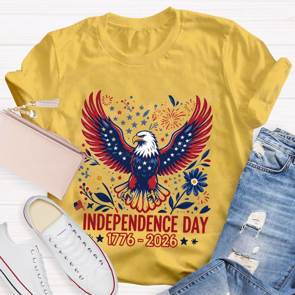 Independence Day 1776-2026 Floral Stars Teacher T-shirt