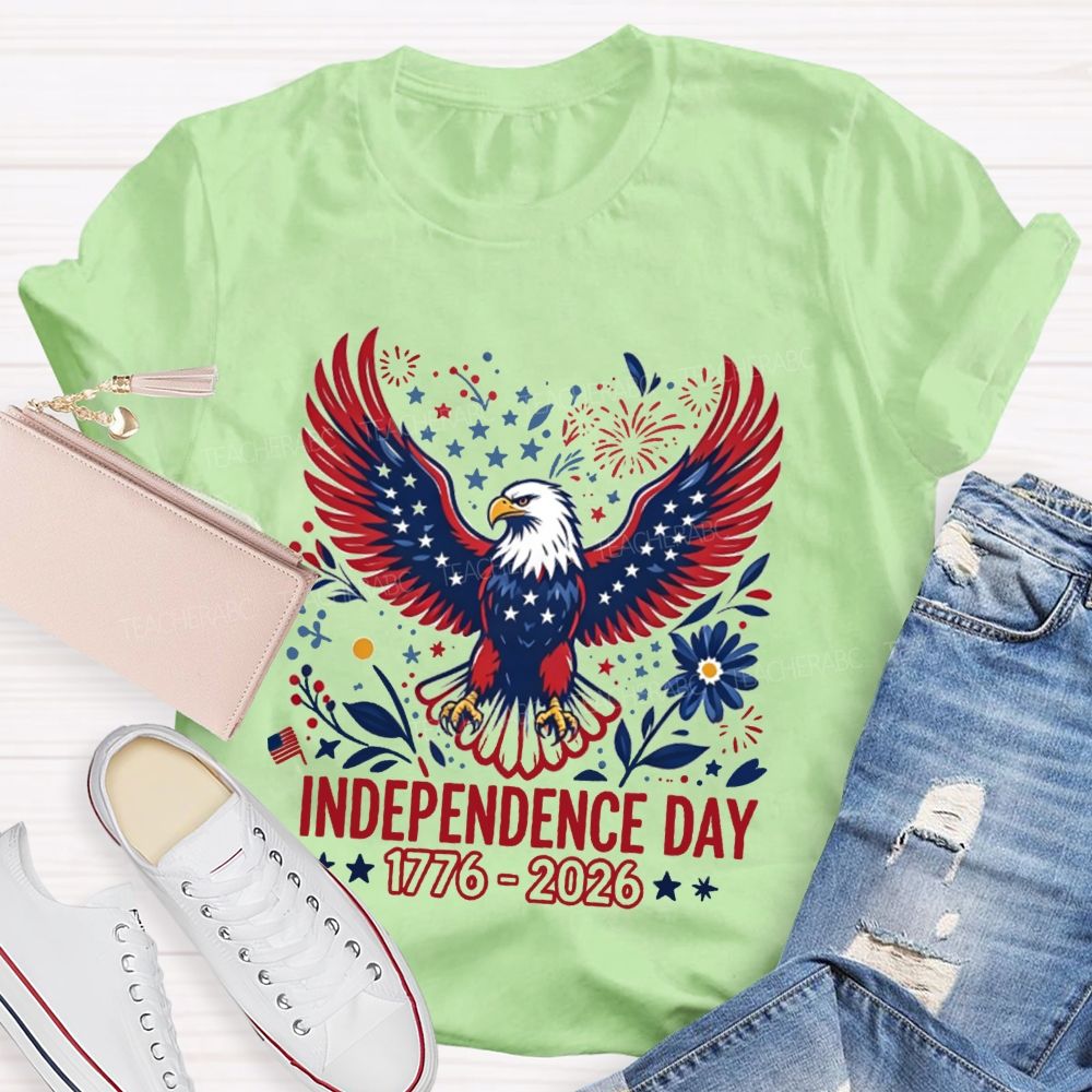 Independence Day 1776-2026 Floral Stars Teacher T-shirt