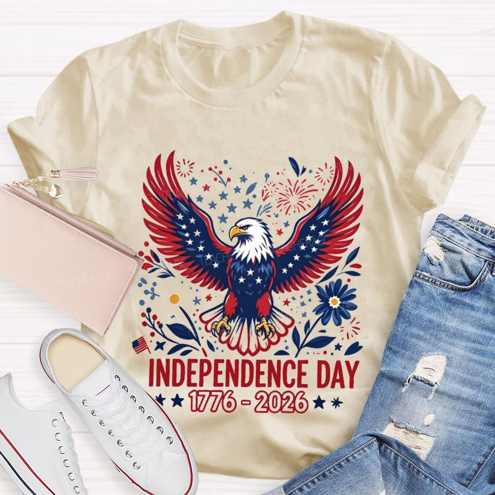 Independence Day 1776-2026 Floral Stars Teacher T-shirt