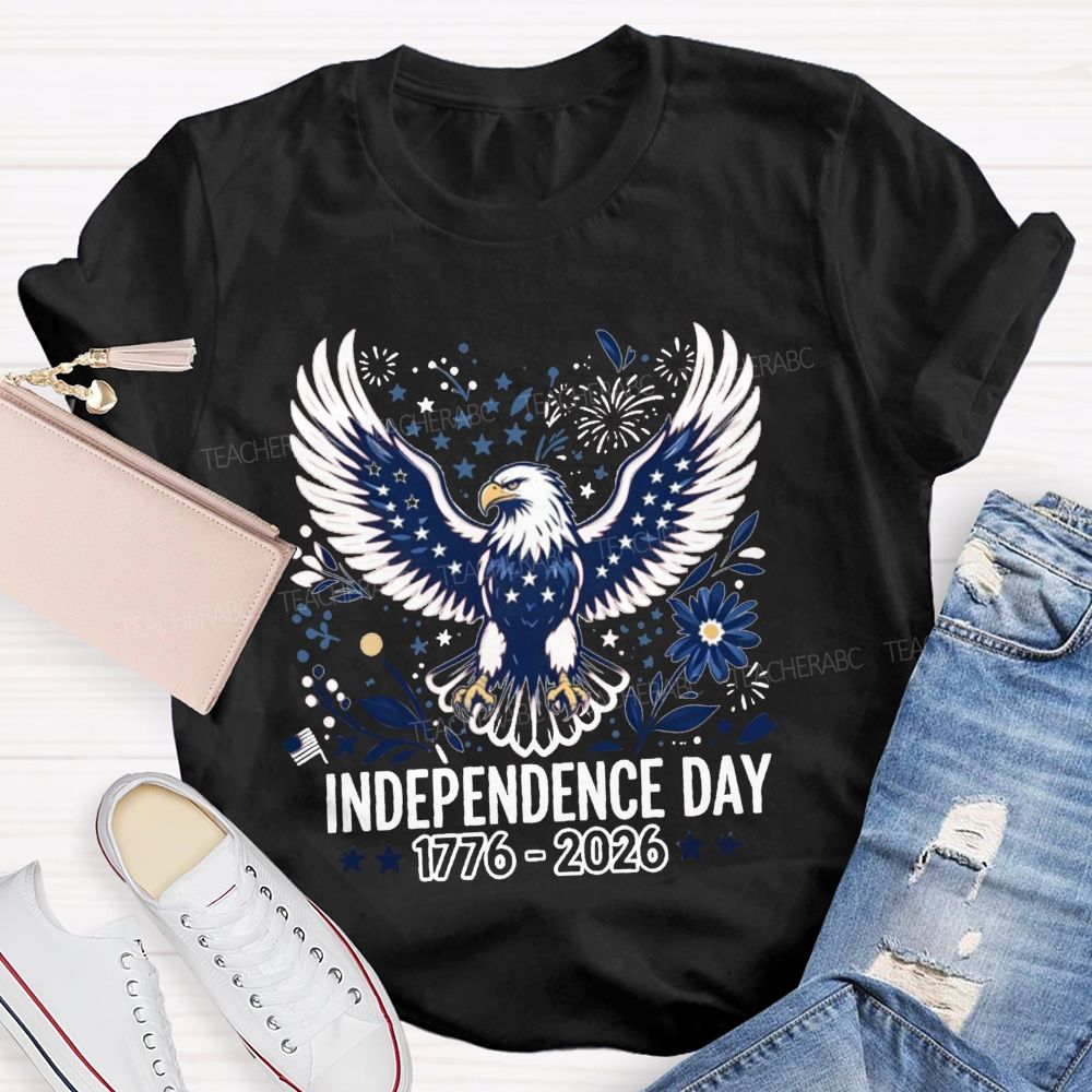 Independence Day 1776-2026 Floral Stars Teacher T-shirt