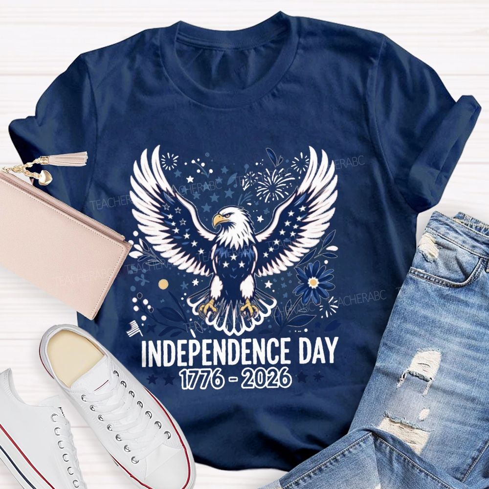 Independence Day 1776-2026 Floral Stars Teacher T-shirt
