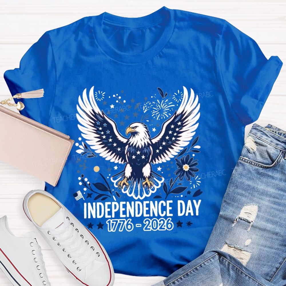 Independence Day 1776-2026 Floral Stars Teacher T-shirt