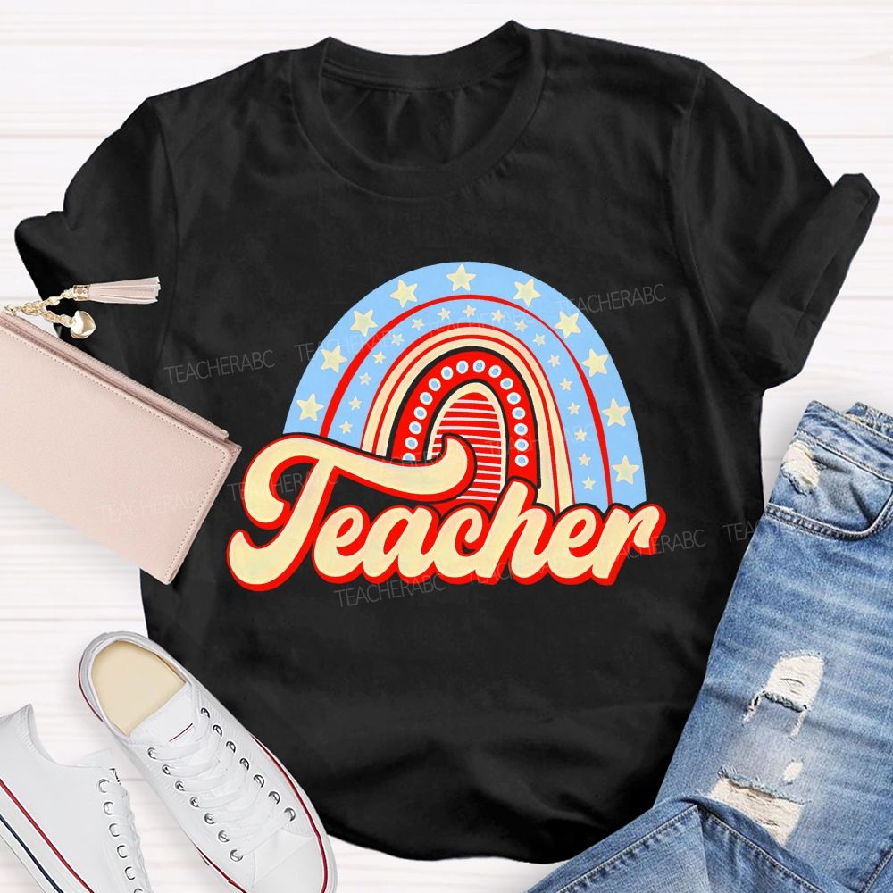 Stars Rainbow Teacher Letters  Teacher T-shirt