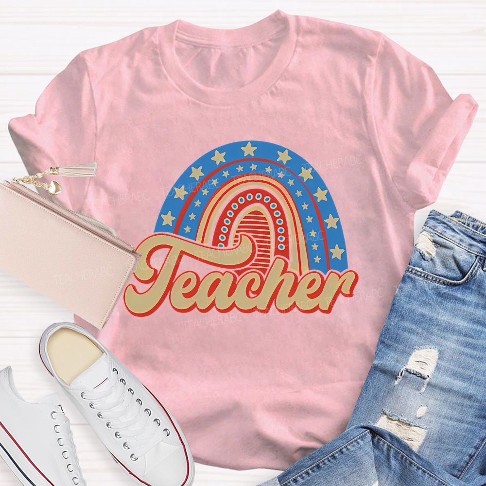Stars Rainbow Teacher Letters  Teacher T-shirt