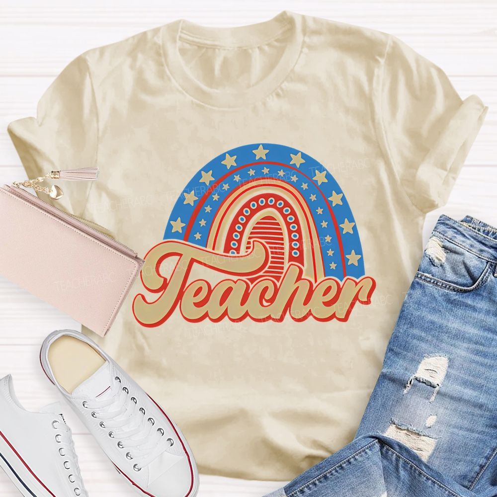 Stars Rainbow Teacher Letters  Teacher T-shirt