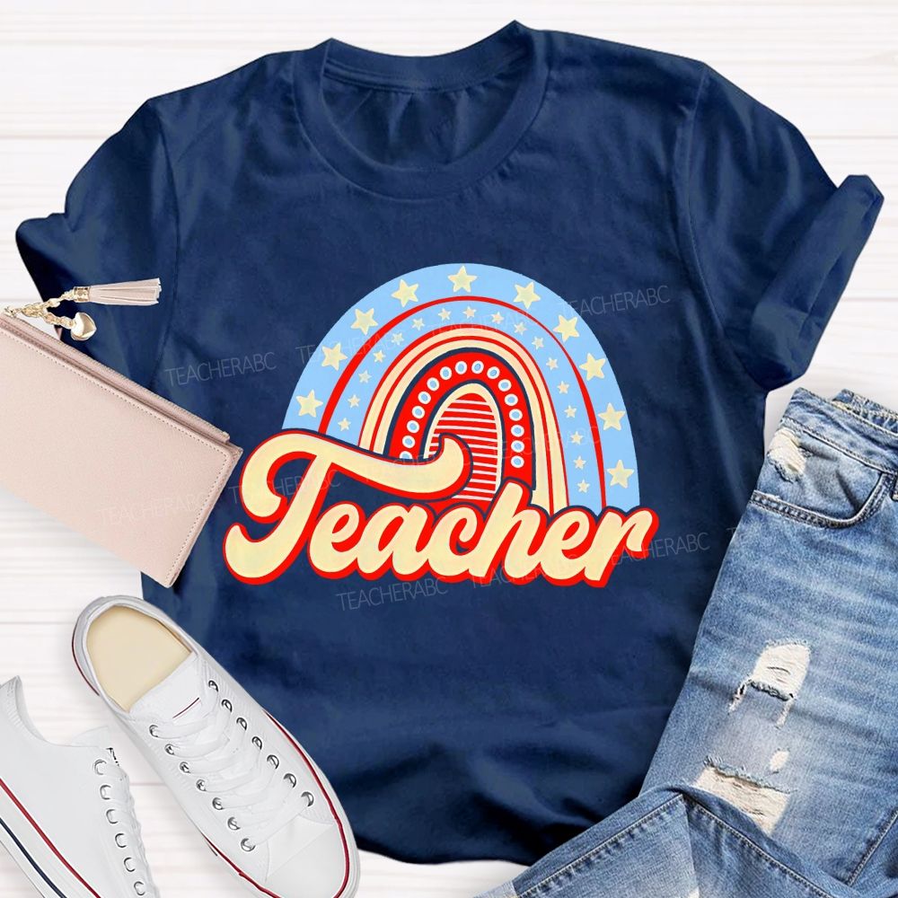 Stars Rainbow Teacher Letters  Teacher T-shirt
