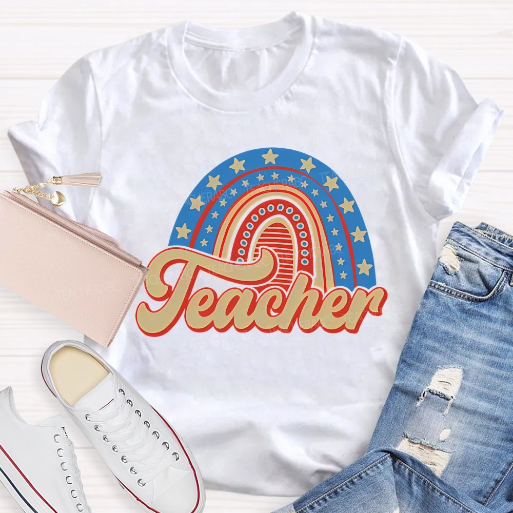 Stars Rainbow Teacher Letters  Teacher T-shirt