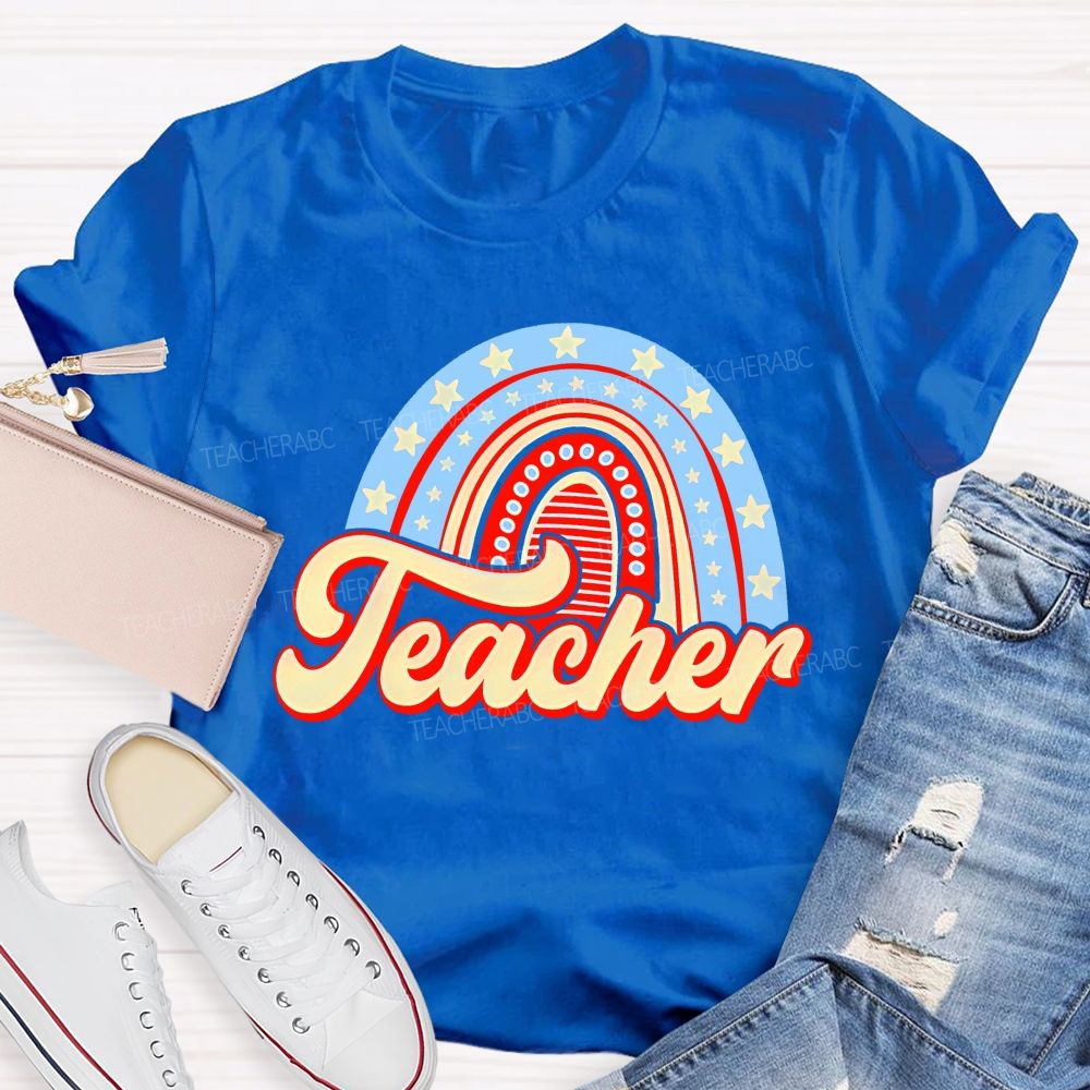 Stars Rainbow Teacher Letters  Teacher T-shirt
