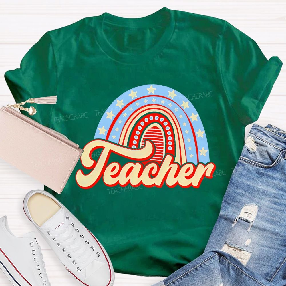 Stars Rainbow Teacher Letters  Teacher T-shirt