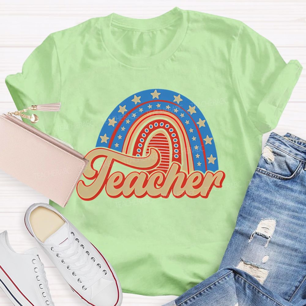 Stars Rainbow Teacher Letters  Teacher T-shirt