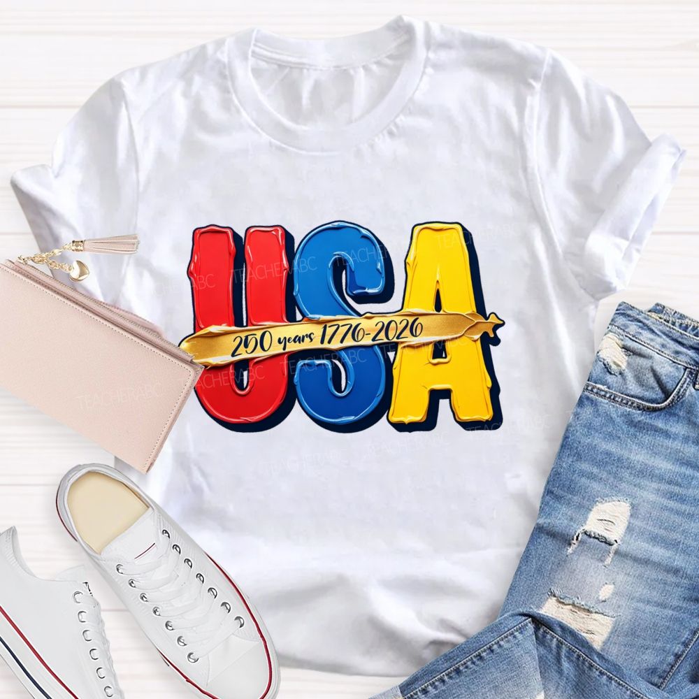 Watercolor USA 250 Years Teacher T-shirt