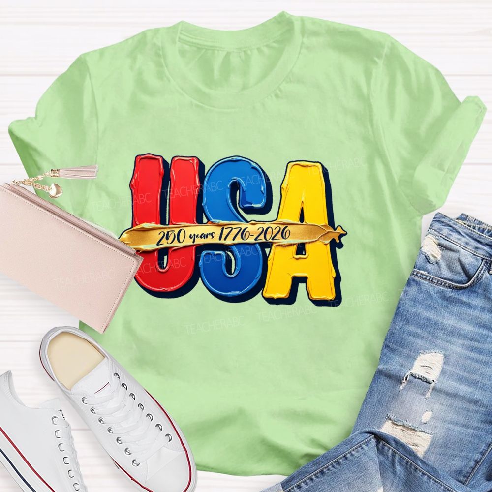 Watercolor USA 250 Years Teacher T-shirt