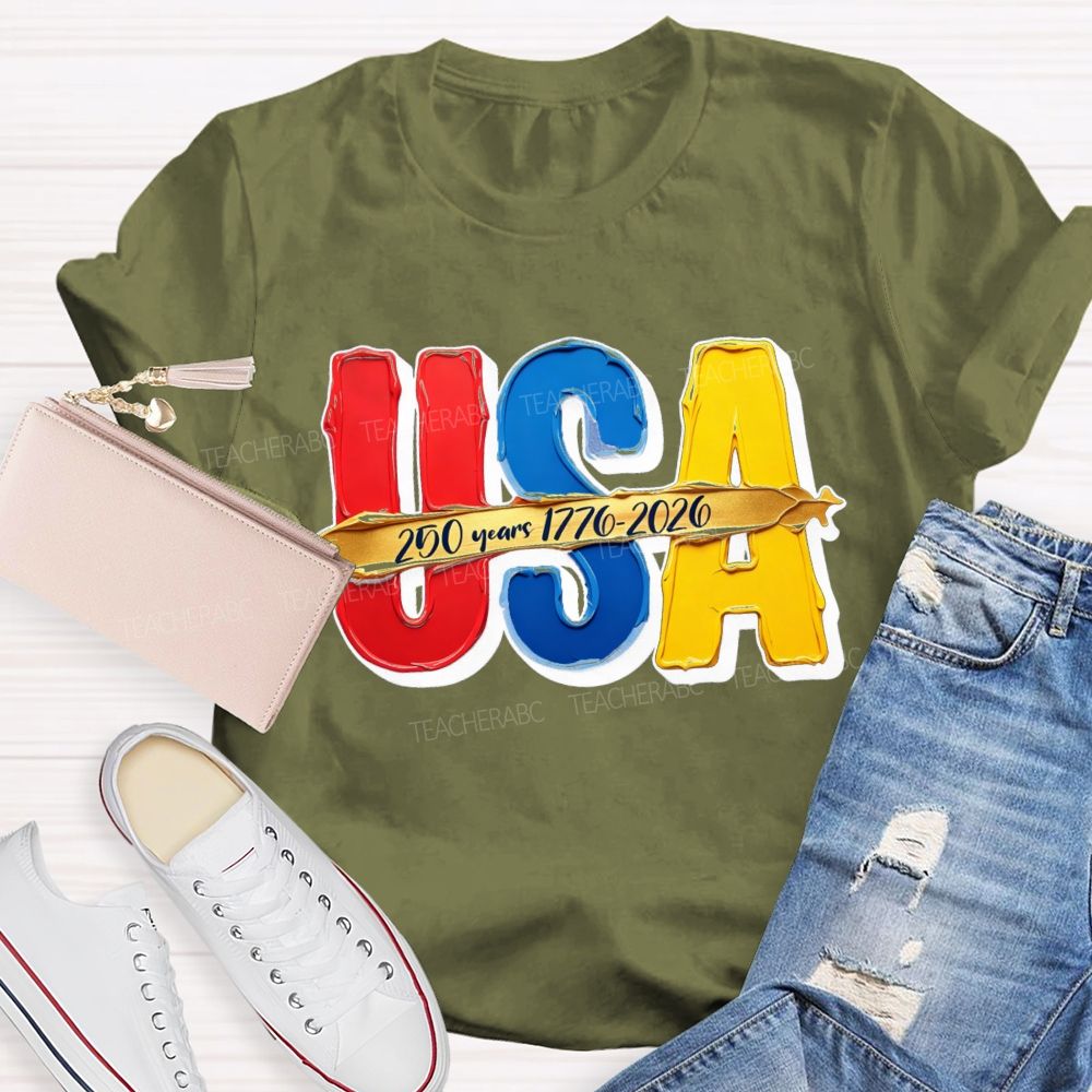 Watercolor USA 250 Years Teacher T-shirt