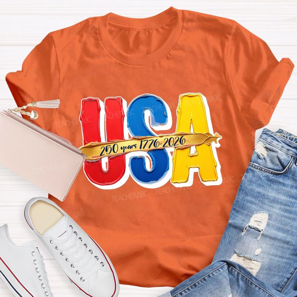 Watercolor USA 250 Years Teacher T-shirt