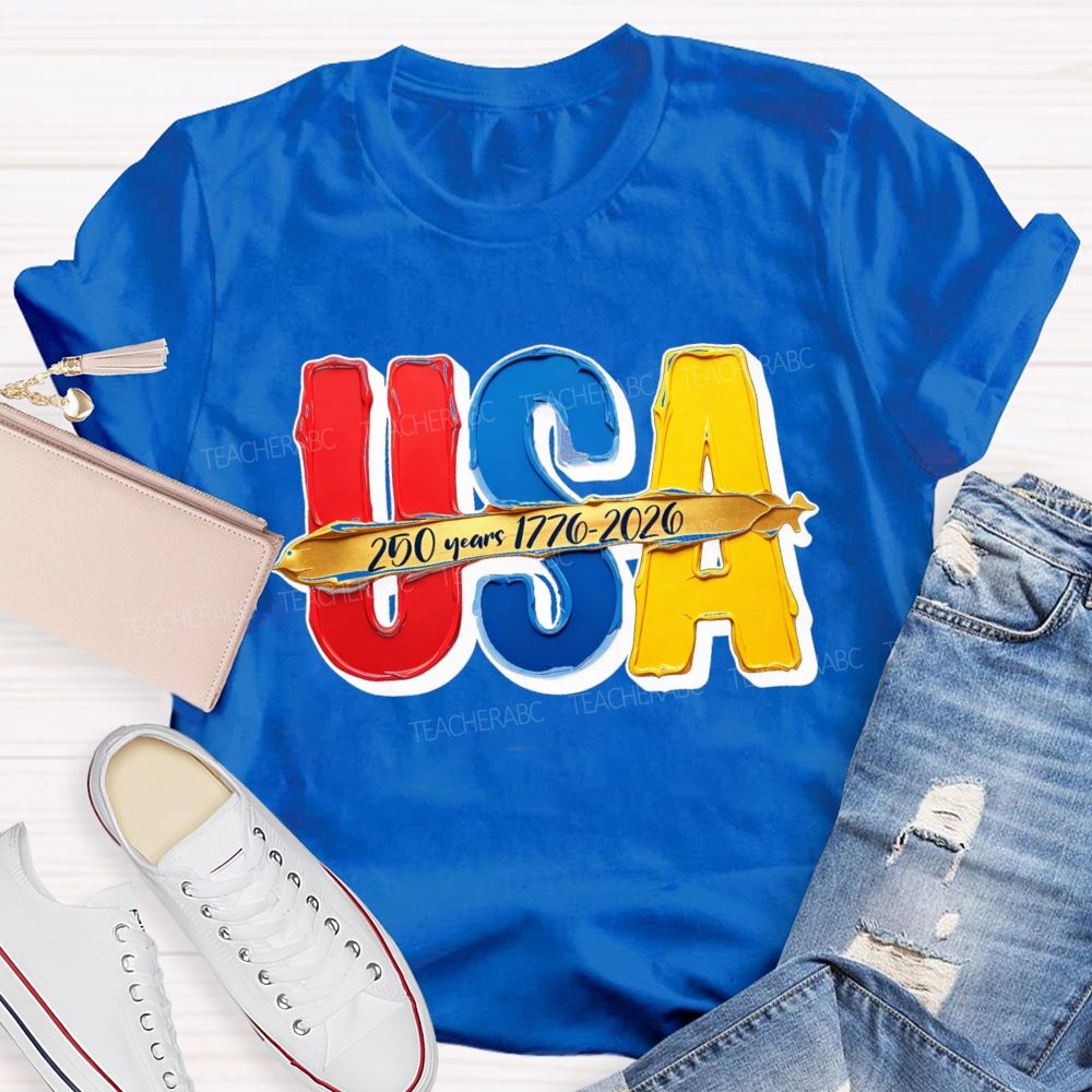 Watercolor USA 250 Years Teacher T-shirt