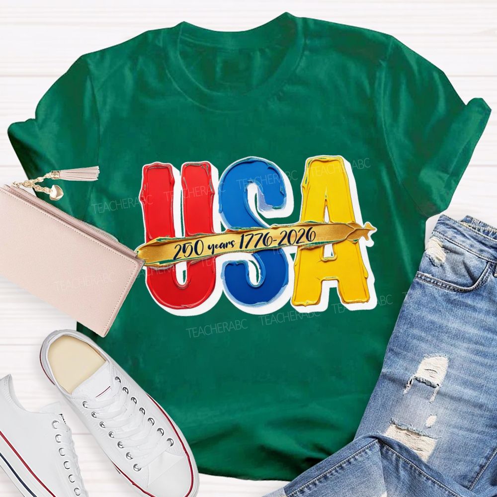 Watercolor USA 250 Years Teacher T-shirt