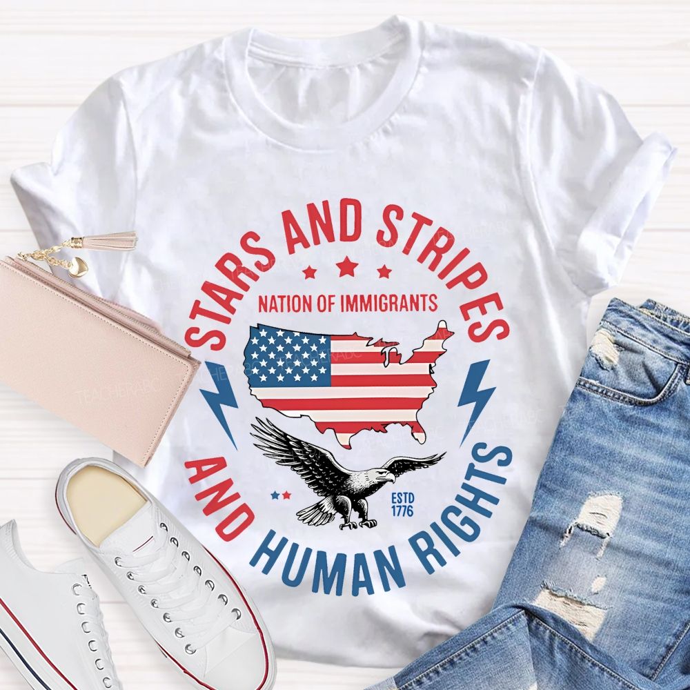 Stars And Stripes And Human Rights Pattern  Teacher T-shirt