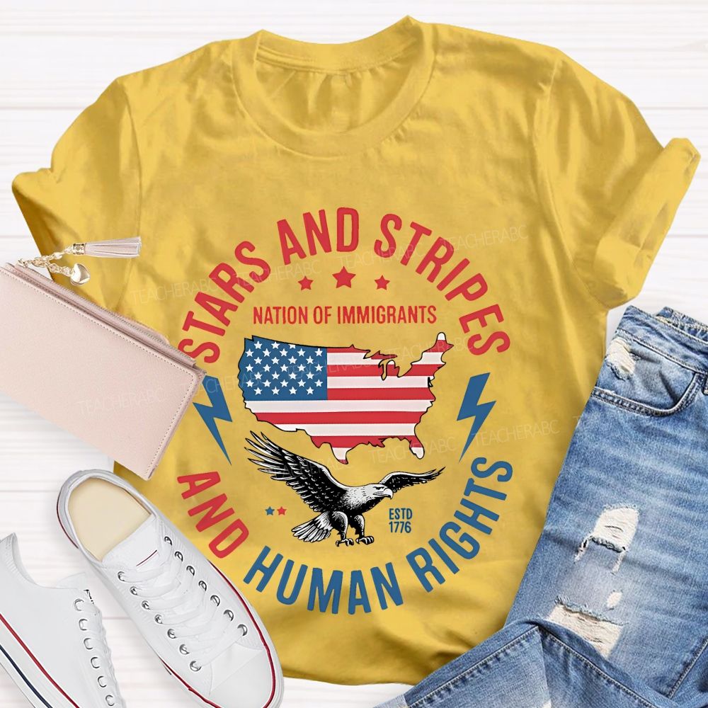 Stars And Stripes And Human Rights Pattern  Teacher T-shirt