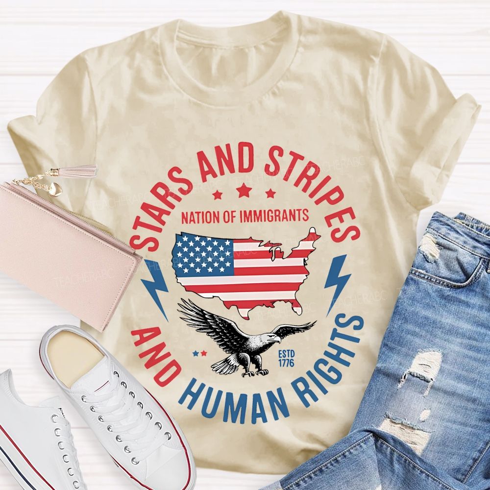 Stars And Stripes And Human Rights Pattern  Teacher T-shirt