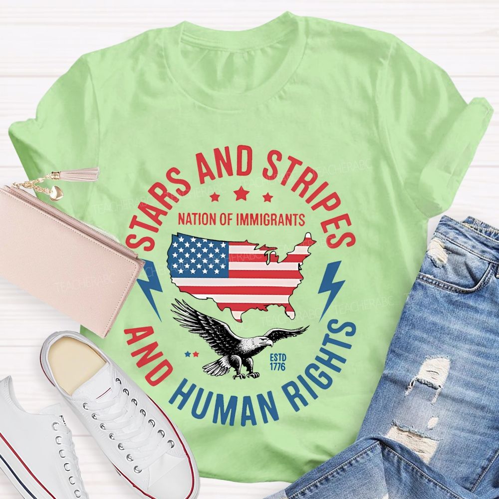 Stars And Stripes And Human Rights Pattern  Teacher T-shirt