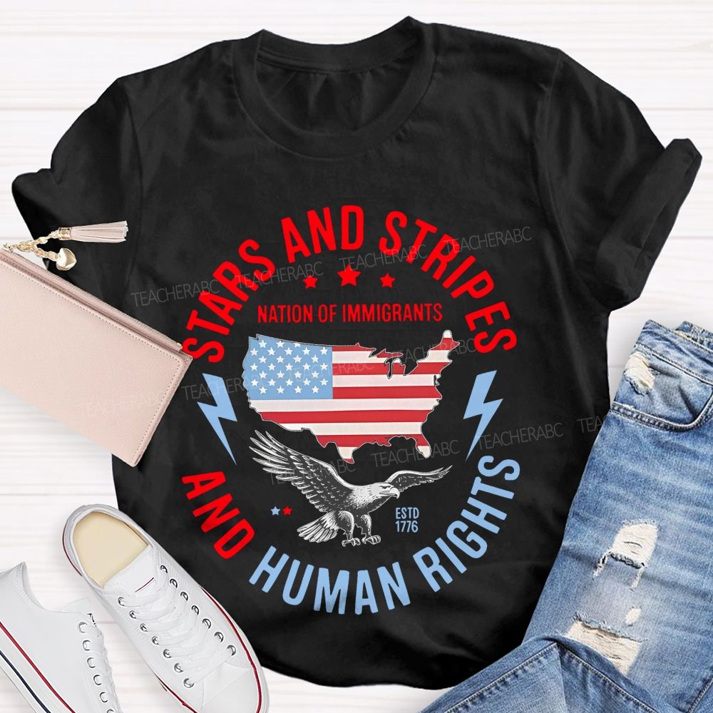 Stars And Stripes And Human Rights Pattern  Teacher T-shirt