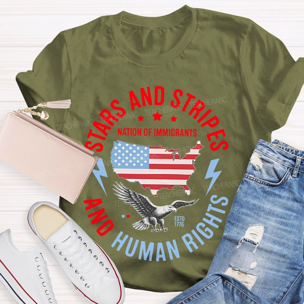 Stars And Stripes And Human Rights Pattern  Teacher T-shirt