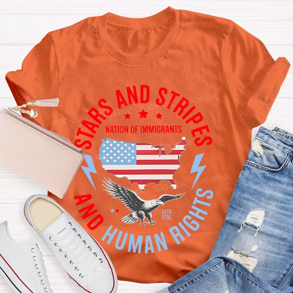 Stars And Stripes And Human Rights Pattern  Teacher T-shirt