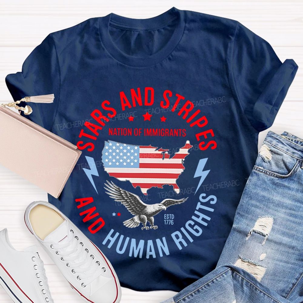 Stars And Stripes And Human Rights Pattern  Teacher T-shirt
