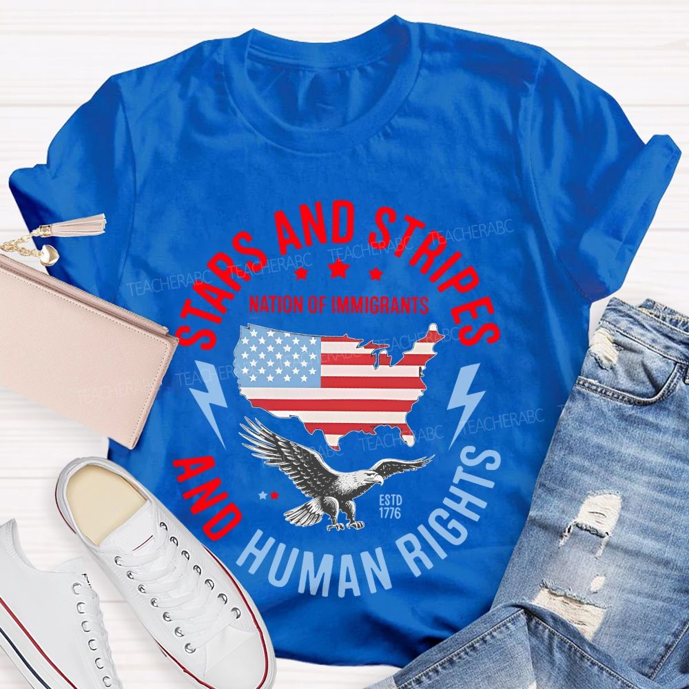 Stars And Stripes And Human Rights Pattern  Teacher T-shirt