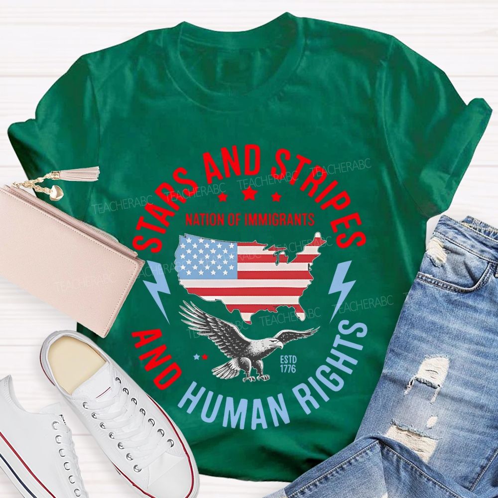 Stars And Stripes And Human Rights Pattern  Teacher T-shirt
