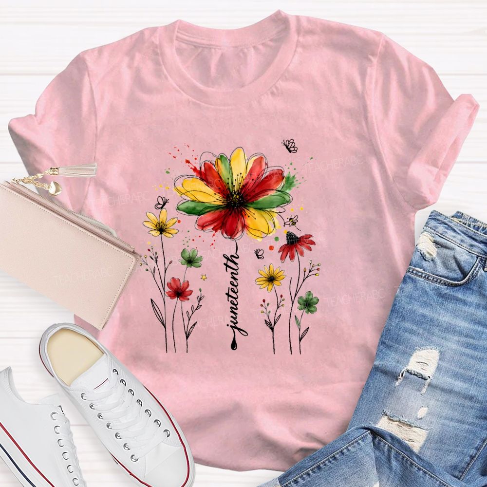 Floral Juneteenth 1865 Teacher T-shirt