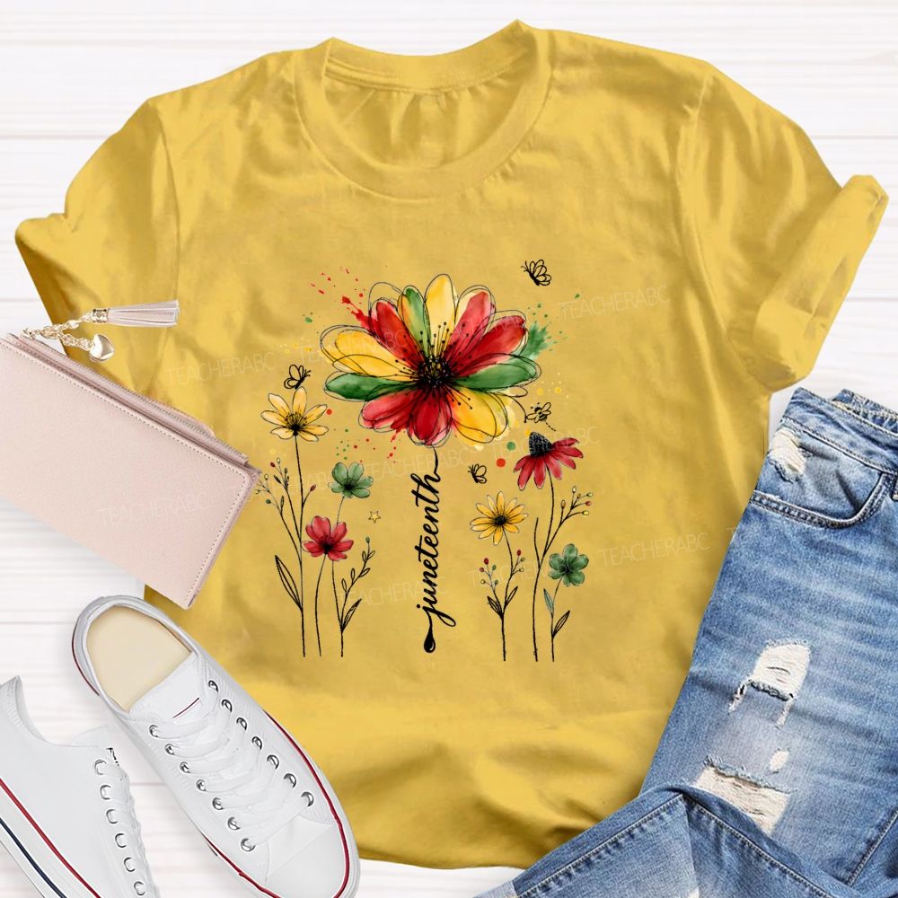 Floral Juneteenth 1865 Teacher T-shirt