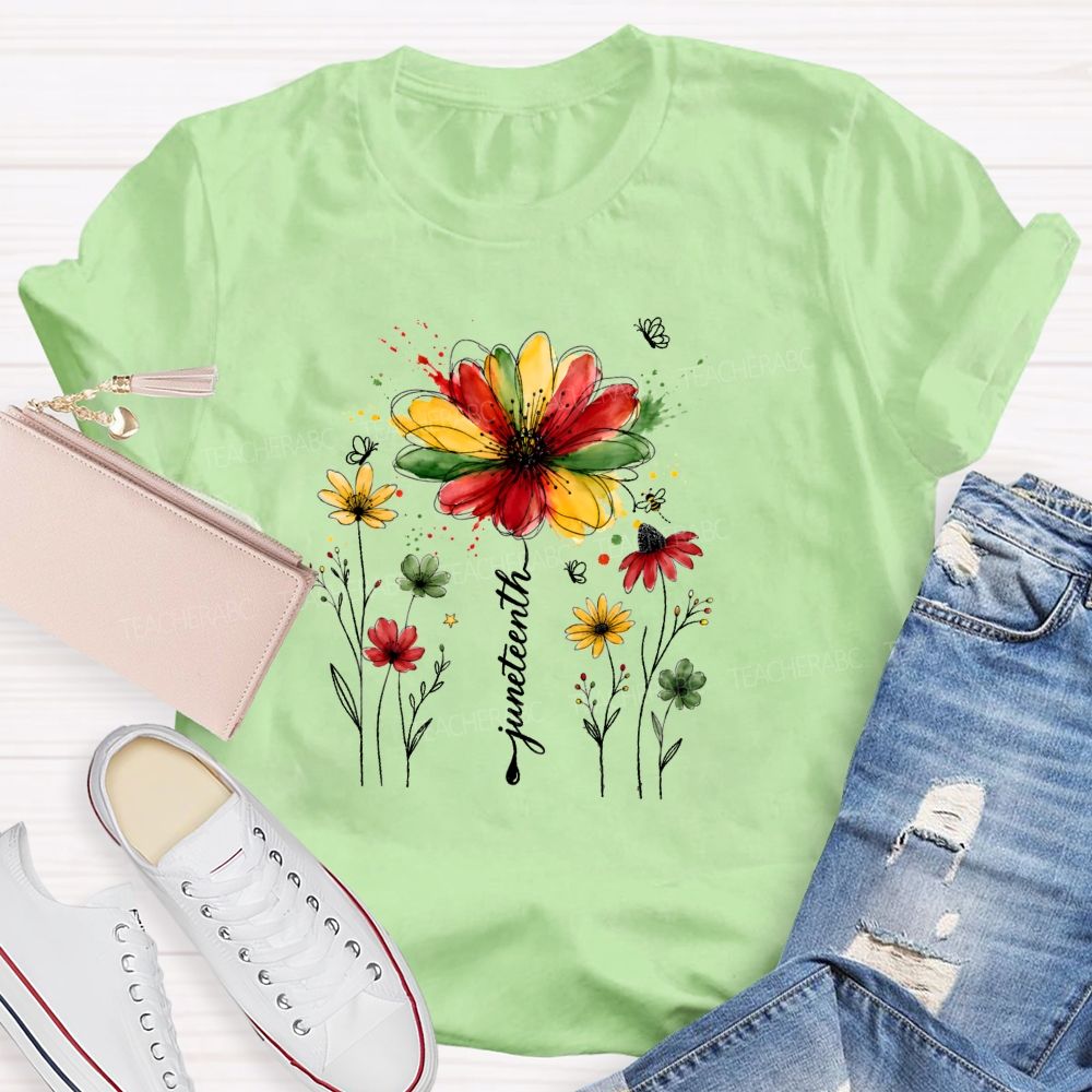 Floral Juneteenth 1865 Teacher T-shirt