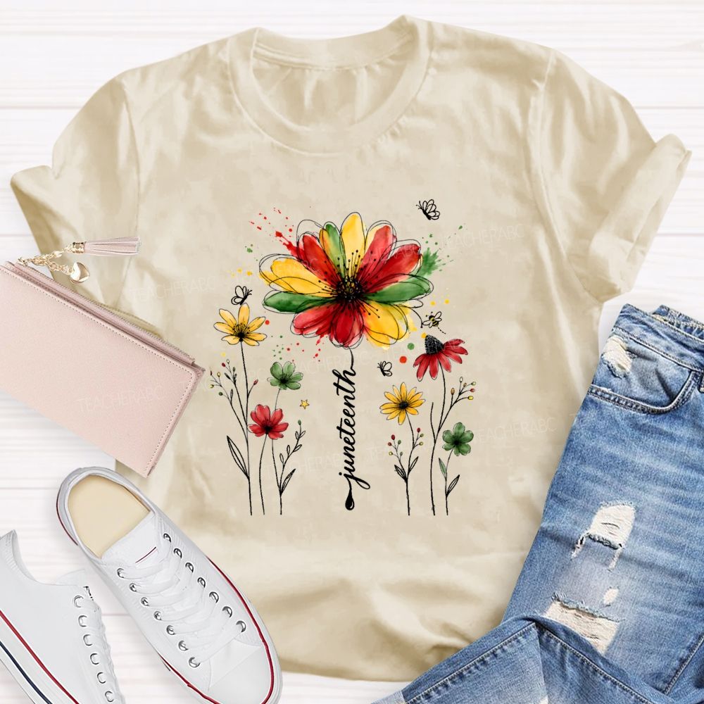 Floral Juneteenth 1865 Teacher T-shirt