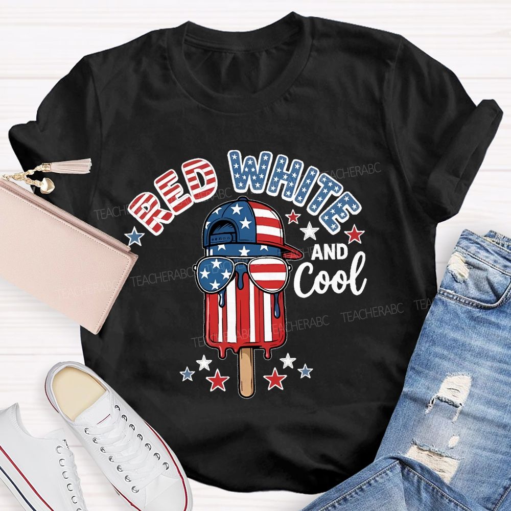 Red  White  And Cool  Patterns  Teacher T-shirt