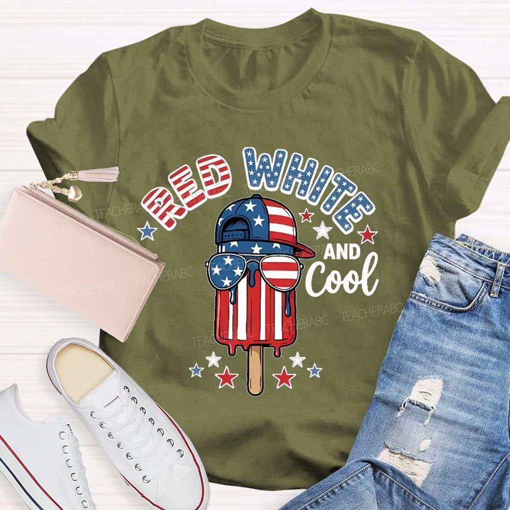 Red  White  And Cool  Patterns  Teacher T-shirt