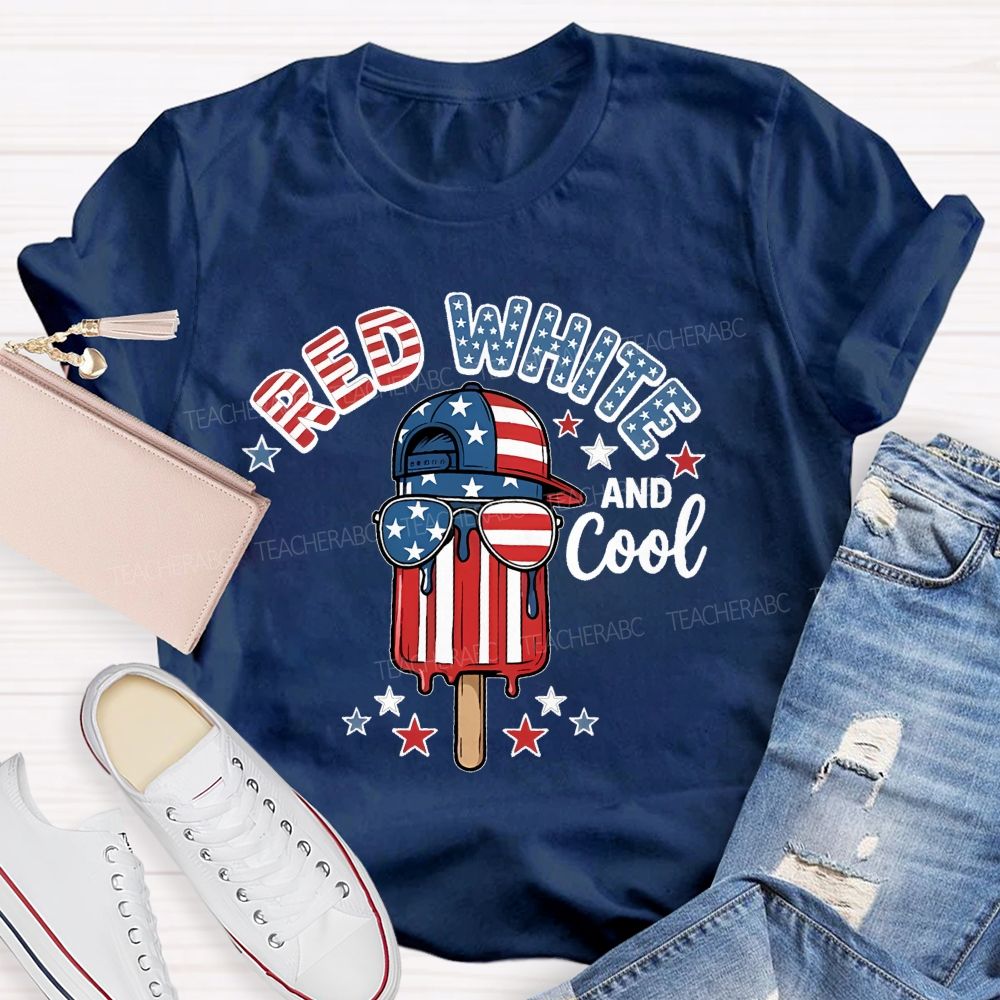 Red  White  And Cool  Patterns  Teacher T-shirt