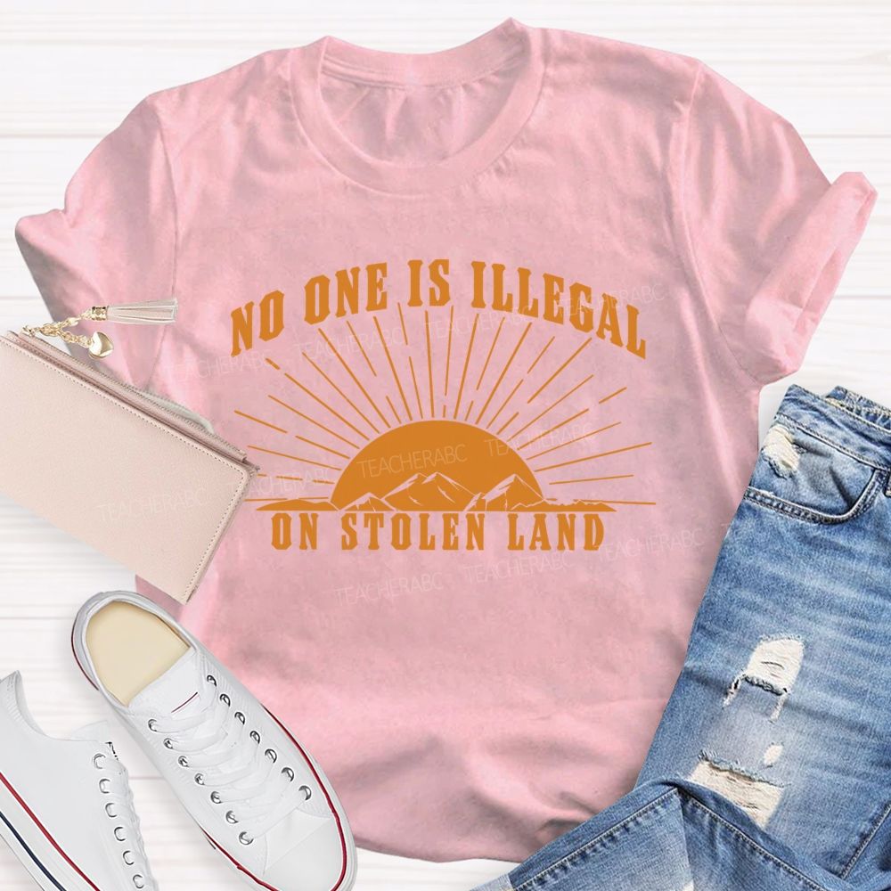 No One Is Illegal On Stolen Land Patterns  Teacher T-shirt