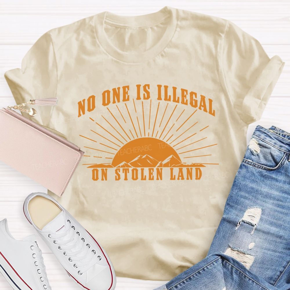 No One Is Illegal On Stolen Land Patterns  Teacher T-shirt