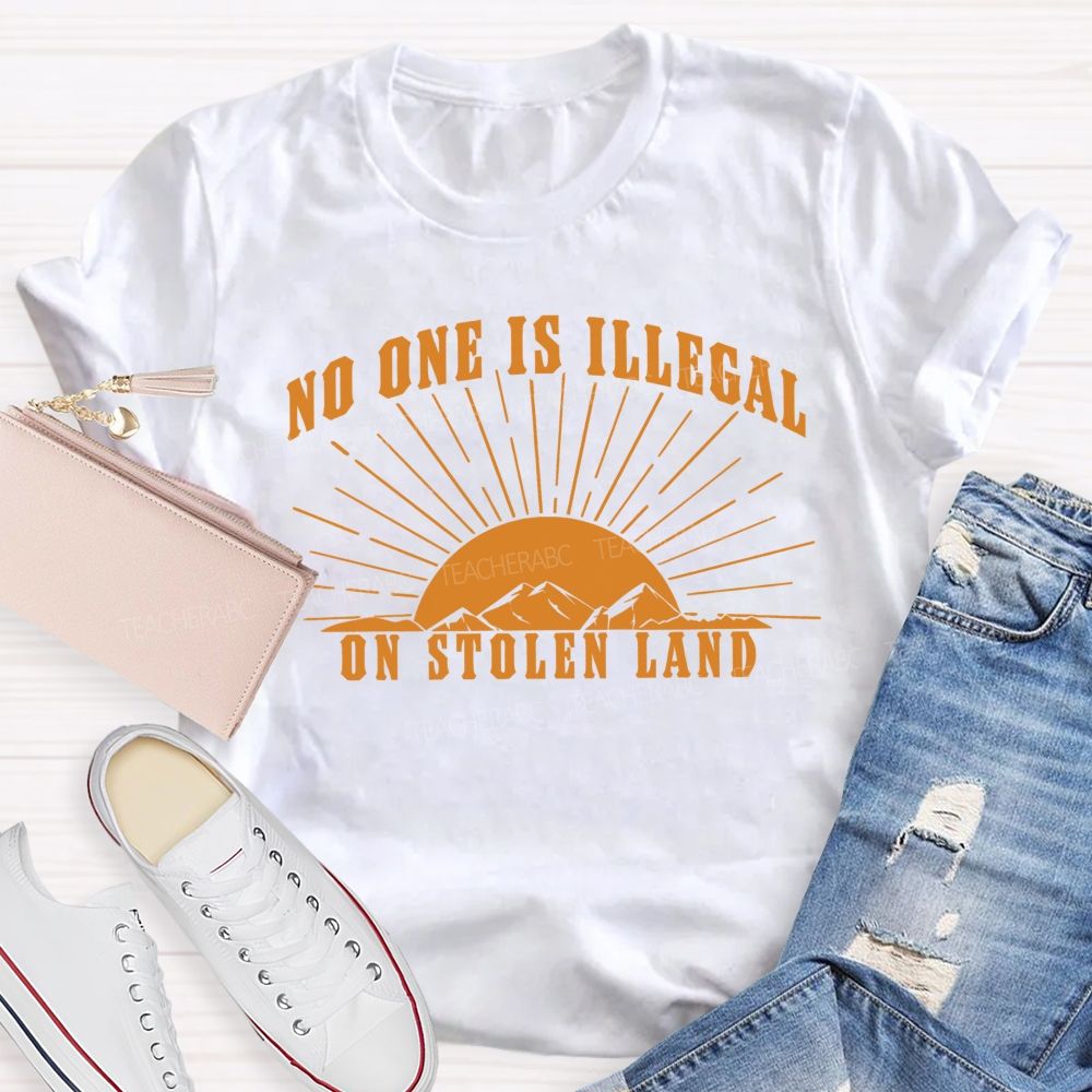 No One Is Illegal On Stolen Land Patterns  Teacher T-shirt