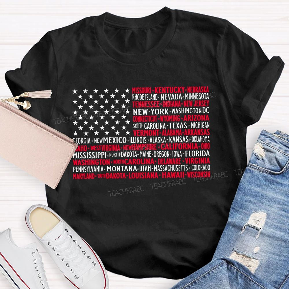 50 States US Flag Graphic  Teacher T-shirt