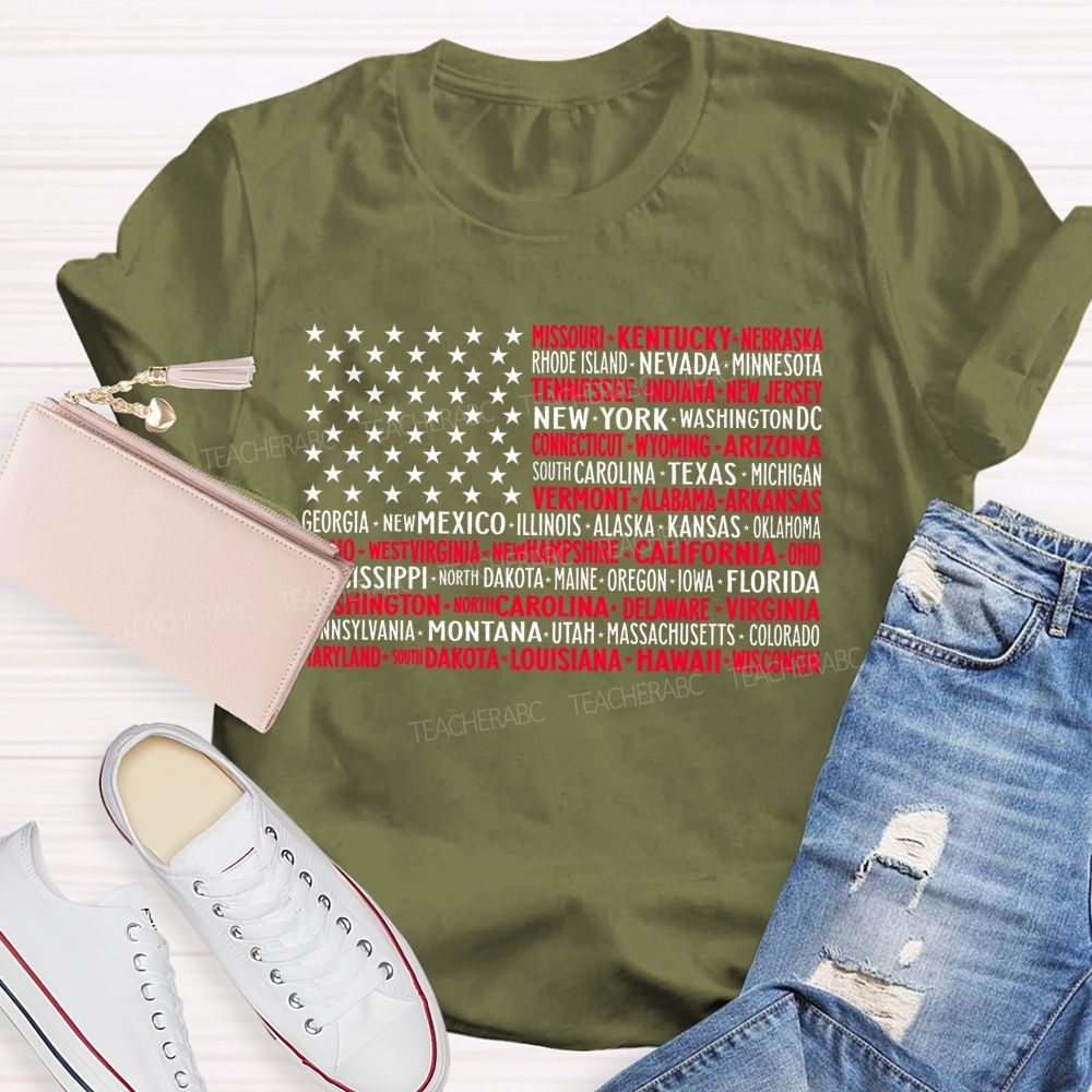 50 States US Flag Graphic  Teacher T-shirt